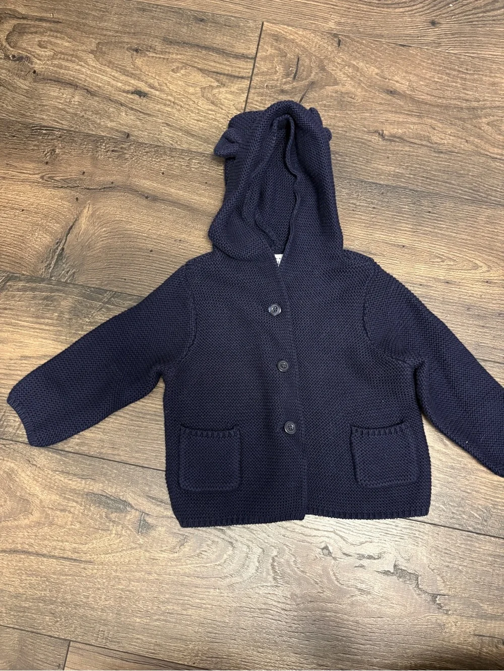 🌴 Baby Gap Baby Boy 6–12M Navy Hooded Bear Ear Cardigan